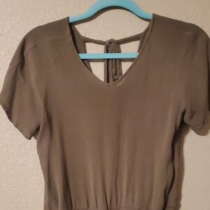 Paper Crane Taupe Blouse with Tie Back